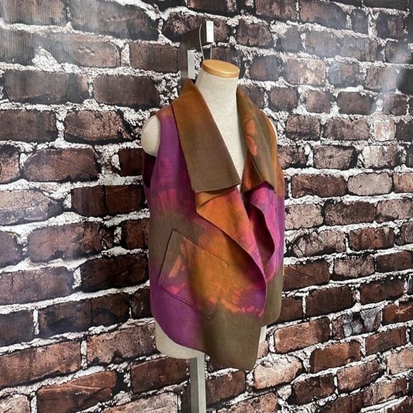 Tie Dyed Vest Waffle Knit Pink Purple Brown Draped Size Small Medium - Picture 5 of 12